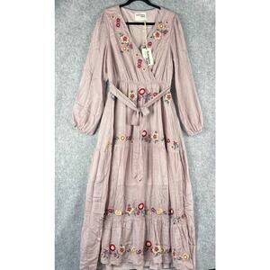 Savanna Jane Tiered Maxi Dress Womens Small Floral Embroidery Cottage Boho NEW